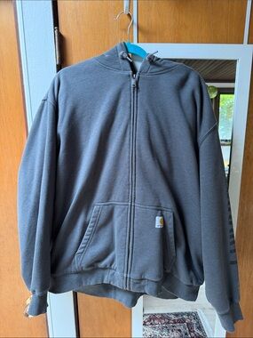 Carhartt Dark Gray Full-Zip Hooded Work Jacket Rain Defender Fleece Lined
